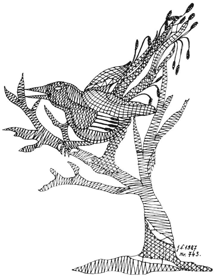 0743 Vogel im Baum Bobbin lace pattern “Bird in the Tree”